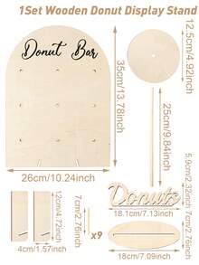 九孔木质甜甜圈展示架，底座式甜甜圈套装，家用甜甜圈展示架，婚礼及新娘送礼会食品展示架，生日派对食品架，木质甜甜圈托架，婴儿派对甜点展示架，乡村风格装饰 - 原木色 - 查看 17