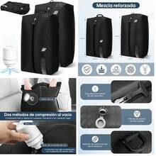 2PCS Bolsa de Compresion Viaje con 17L y 16 L,Airless Bag Reutilizable con ventana transparente,Bolsas Empacar al Vacio Impermeable IPX8,Bolsas de Vacio para Ropa Viajes,Mochila,Bomba Elctrica - black1+con ventana - Ver 9