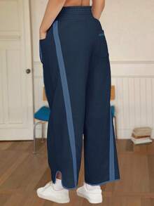 Women's Camping Wide Leg Sweatpants Baggy Fit Drawstring Elastic Waist Quick-Dry Fabric For Outdoor Hiking Y2K Athletic Pants - 藏蓝色 - 查看 5