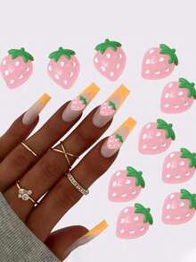 10个3D粉色树脂草莓美甲饰品，适用于DIY手工和美甲艺术，美甲配件，美甲宝石，美甲用品 - 粉色 - 查看 1
