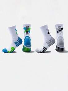 1/2 Pair Men's Crew Socks, Towel Bottom Sports Socks For Running, Basketball, Football, Versatile & Suitable For Sports - Multicolor - View 14