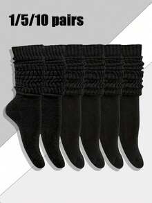 1/5/10双装女士柔软针织袜（春秋季款式），女士连裤袜，女士荷叶边袜，女士荷叶边袜，女士长筒袜 - 彩色 - 查看 2