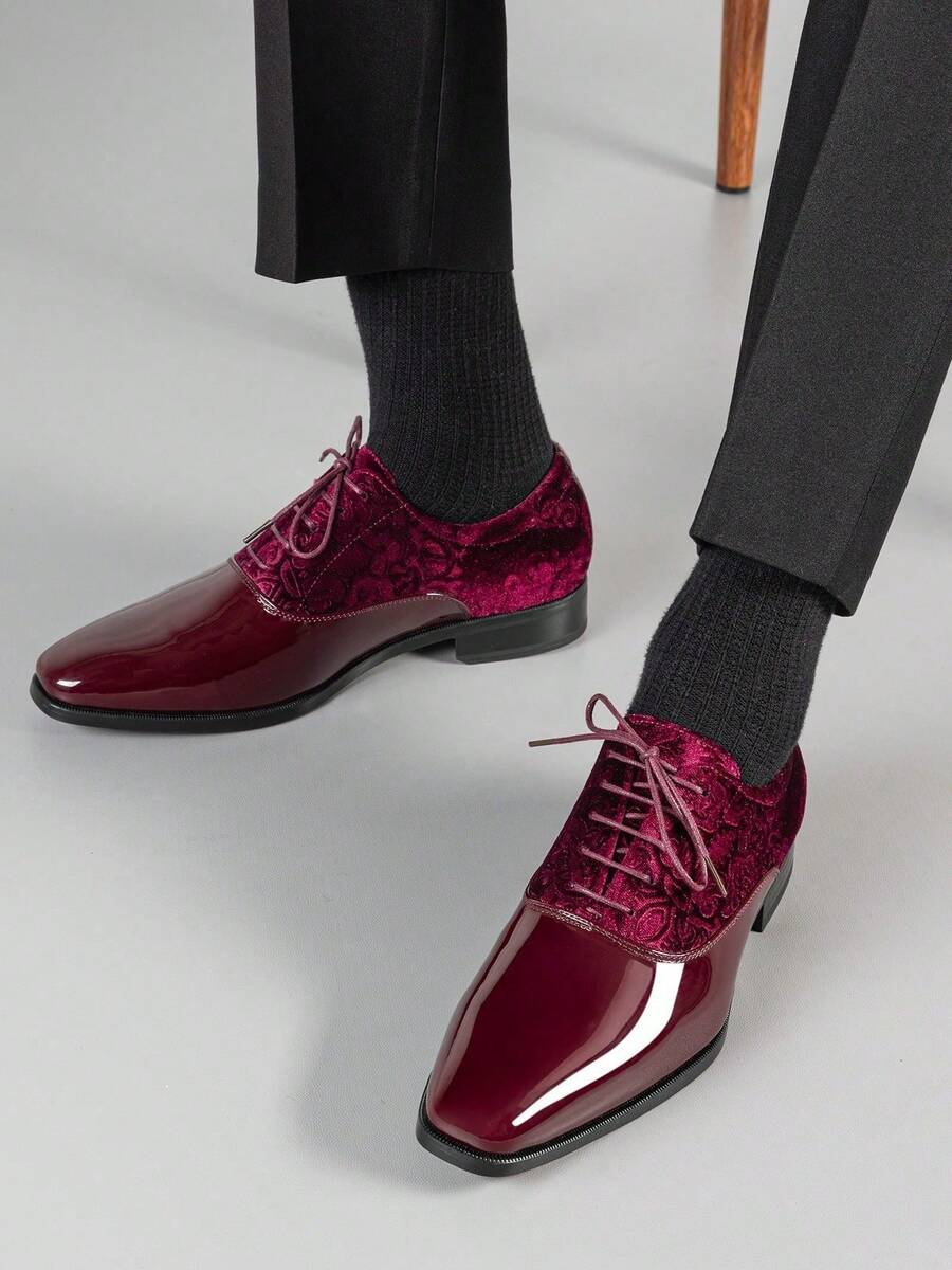Rihero Men's Dress Oxford Shoes Classic Formal Patent Leather Lace-Up Tuxedo Shoes Perfectly Suited For Formal Occasions Such As Business Dinners, Weddings, And Cocktail Parties - Wine Red - 查看 1