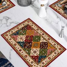 2/4/6/8件装几何图案波西米亚风亚麻餐垫，长方形编织厨房餐桌垫，适用于餐厅、派对、家居装饰 - 彩色 - 查看 5