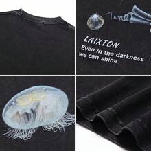 Laixton Men's Pattern T-Shirt Unisex Cotton Oversized T-Shirt Short Sleeve Retro Streetwear Casual T-Shirt Top Comfortable Washed Cotton T-Shirt - 清涼水洗黑色 - 查看 5