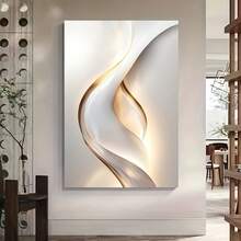 1 pieza Arte de lienzo geométrico abstracto, decoración de pared moderna sin marco, blanco, para sala de estar y dormitorio - Multicolor - Ver 3