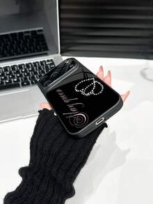 Luxury Black Sparkling Rhinestone Customized Heart Tempered Glass Lens Protection Matte Anti-Drop Phone Shockproof Case 1pc Compatible With Iphone 17/17Pro/17ProMax/17Air/16/16Pro/16ProMax/16Plus/15/15Plus/15Pro/15ProMax/14/14Plus/14Pro/14ProMax/13/13Pro/13ProMax/12/11 Phone Accessories Full Coverage High-End Protection Cover Birthday Anniversary Gift Party - Black - View 5