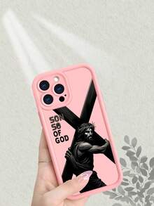 Christian Jesus Carrying Cross Print Phone Case, Son Of God Design, Thickened Shockproof Scratch - Resistant Frosted Comfortable Cover For IPhone 17, 16, 15, 14, 13, 12, 11, 7, X Series - 粉色 - 查看 4