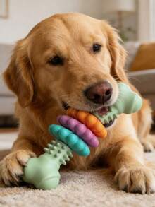 Puppy Chew Toys Indestructible Rubber Bone, Durable For Aggressive Chewers Small Medium Breed, Teething Anxiety Relief Pet Play Toy - Baby Pink - View 5