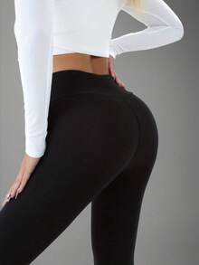 Women's Thermal Fleece Leggings - Autumn Winter High Waist Slim Fit Warm Pants - 黑色 - 查看 6