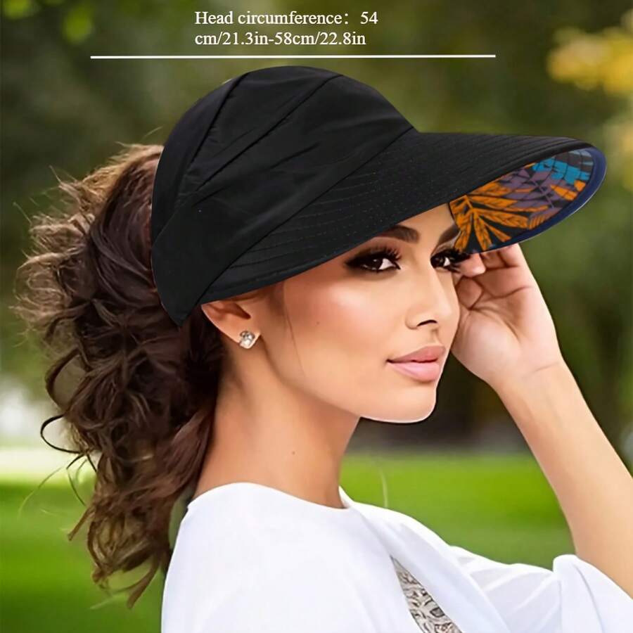 Bohemian Style Baseball Cap Design, Fashionable Wide Brim Ponytail Hat With Face Shield, Breathable, Suitable For Summer Outdoor Activities, Weddings, And Casual Wear, Party, Sun Protection Hat, Available In Three Colors - 卡其色 - 查看 1
