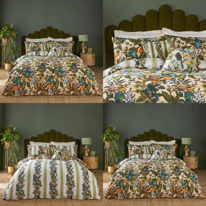 Leilani Duvet Cover Set Tropical Floral Rainforest Reversible Cotton Blend Multicolour Super King