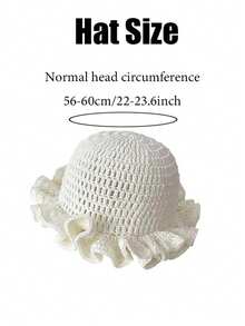 1pc Women's Fashion Knitted Hat, Handmade Crochet Wavy Ruffle Brim Hat, Casual Y2K Knit Beanie, Best Bikini Matching Hat For Beach - Ruffled Knitted Hat - View 3