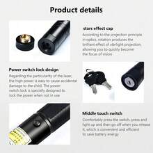 1 pieza Puntero láser verde de alta potencia: Puntero láser verde recargable con tapa de estrella, batería y cargador incluidos, haz láser potente de largo alcance adecuado para demostraciones de astronomía, campamento al aire libre, juguetes para gatos, 8 patrones de cabezal láser que incluyen propuesta de amor y romance y patrones de animales de dibujos animados lindos, útiles escolares, regreso a clases - Verde - Ver 4