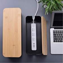 Caja de gestión de cables de escritorio minimalista de bambú con tapa, organizador para cables de alimentación, cargadores y otros cables - Multicolor - Ver 3