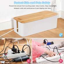 Caja de gestión de cables de escritorio minimalista de bambú con tapa, organizador para cables de alimentación, cargadores y otros cables - Multicolor - Ver 6