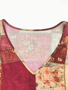 Trang phục thường ngày cho kỳ nghỉ của nữ: Áo tank top không tay cổ chữ V thiết kế tối giản phối màu cổ điển, áo kiểu vải lanh in họa tiết hoa retro Bohemian, họa tiết hoa hồng retro kết hợp với họa tiết kẻ caro trơn, quần áo mùa hè cho nữ, áo mùa hè cho nữ - Nhiều màu - Xem 9