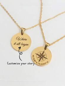 1件定制指南针坐标项链，激光雕刻坐标和文字吊坠，不锈钢指南针坐标项链，个性化礼物，男女皆宜，情人节定制纪念礼物 - 客製化座標項鍊 - 查看 2