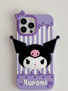 SANRIO 三丽鸥卡通可爱条纹波点库洛米手机壳，兼容 16、17/15、14Pro、13Pro Max、12Pro、11等新款，柔软硅胶材质，超萌3D手机保护套 - 紫色 - 查看 3