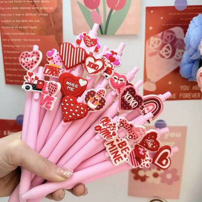 5/10pcs Creative Minimalist Cute Valentine's Day Heart Shaped Retractable Ballpoint Pen, Campus Design Back To School, Valentine's Day Love Series, Best Gift Choice, Random Color