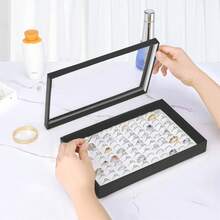 100 Slots Earring Holder Display, Velvet Earring Storage Organizer Box Tray With Clear Lid For Women And Selling Show (Black) - Black+White - View 4