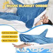 1件装鲨鱼睡袋毯，带尾巴，可穿戴法兰绒毯，厚实保暖家居毯，成人卡通鲨鱼睡袋套装，鲨鱼爱好者礼物，鲨鱼家居睡衣，多功能毯子 - 彩色 - 查看 7
