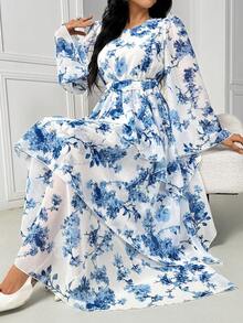 Đầm maxi dài tay cổ tròn in hoa bằng chiffon dành cho nữ, đầm kiểu Ả Rập, đầm Abaya thanh lịch, trang phục nghỉ hè, trang phục nghỉ xuân, trang phục dự đám cưới, đầm dự tiệc cưới, trang phục sinh nhật, đầm dự tiệc thanh lịch, đầm đi biển. - Nhiều màu - Xem 6