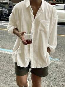 Men's Solid Color Long Sleeve Single-Breasted Loose Casual Fashion Comfortable Shirt - Apricot - View 1