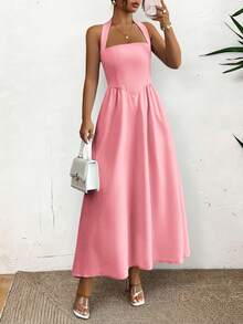 女士春夏无袖拉链褶皱连衣裙，休闲优雅风格，适合海滩、度假、约会、音乐节、情人节、生日派对等场合。 - 粉色 - 查看 10