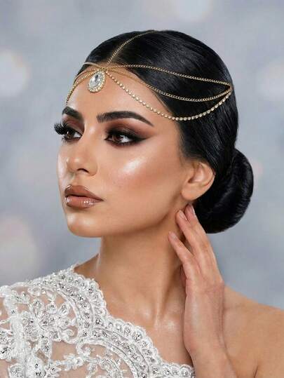 1件复古奢华女士发饰，女士发链，水钻风格发链，额链，发箍，额饰吊坠，新娘头饰，婚礼宴会派对发饰，纪念品，节日礼物，金色发饰，发饰链，春夏发饰