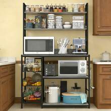Kitchen Bakers Rack With Baskets,Freestanding Kitchen Shelf,5-Tier Kitchen Utility Storage Shelf With Hooks, Microwave Oven Stand Rack,Multifunctional Kitchen Storage Rack,Coffee Bar,Grey - Grey - View 12