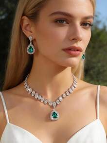 1 Set Classic Big Water Drop Necklace & Earrings Bridal Wedding Jewelry Set, Women Party Accessories - Water Drop - View 3