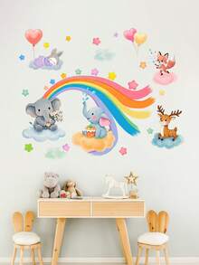 Cute Rainbow Animal Pattern Self-Adhesive Wall Stickers, PVC, Home Spring Decor, Adding Colorful Elements To Baby's Room, Refreshing And Fashionable