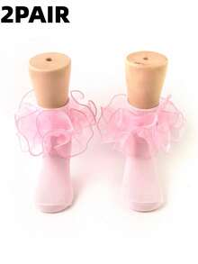 2 Pairs Children Ruffle Floral Lace Princess Ballet Short Socks, Suitable For Babies/Toddlers/Girls - Multicolor - View 1