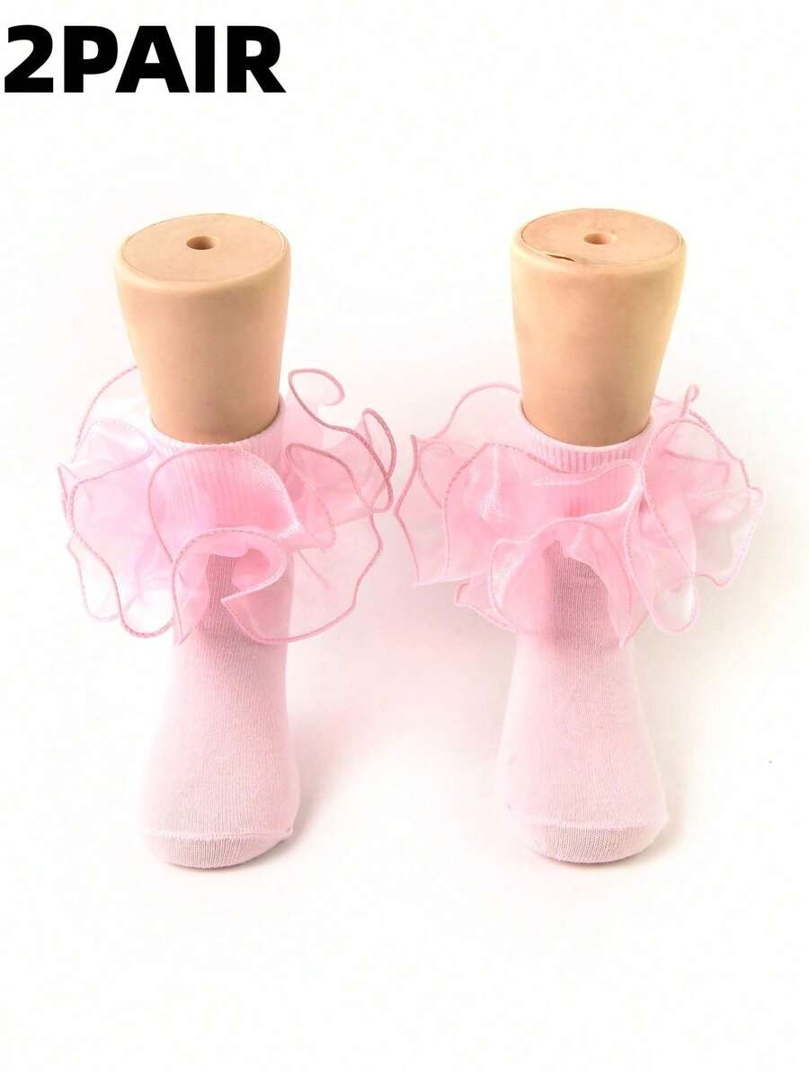 2 Pairs Children Ruffle Floral Lace Princess Ballet Short Socks, Suitable For Babies/Toddlers/Girls - Multicolor - View 1