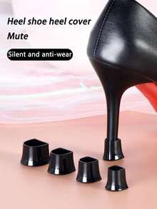 1 Pair Black Plastic High Heels Heel Covers, Noise Reducing Anti-Slip Heel Covers, Fine High Heels Protective Covers - Black - View 6