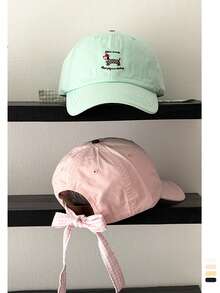 1pc Soft Top Dachshund & Gingham Bow Embroidered Baseball Cap, Cartoon Puppy Bow Plaid Strap, Fashionable, Suitable For Spring/Summer, Versatile, High Quality, Ins , Sun Protection, - Multicolor - View 6