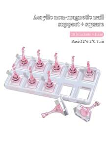 1 Set Non-Magnetic Nail Display Acrylic Nail Display Stand Tips Holder Transparent Pink/Purple Nail Practice Stand Fingernail DIY Manicure Stand Tools