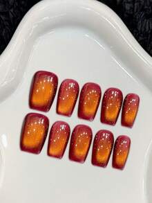 10 Móng Tay Giả Màu Đỏ Cam Chuyển Hiệu Có Kim Tuyến, Bền Lâu, Dành Cho Nữ, Phụ Kiện Làm Móng, Móng Giả Thủ Công. - Nhiều màu - Xem 1