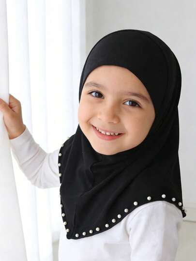 1pc Muslim Girl Headscarf - Easy Wear Quick Wrap Headscarf, Breathable Pearl Decor Headscarf, Essential For Ramadan And Eid Celebrations