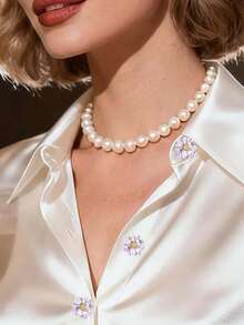 1pc Floral Pattern Button Set, Pearl Luster Flower Shirt Buttons, Cufflink Alternative For Women And Men's Formal Shirts