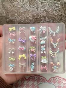 1个可爱美甲模具，包含蝴蝶结、雪花、链条、动物园动物、帽子、音符、铃铛，3D美甲装饰DIY透明硅胶模具 - 無色 - 查看 5