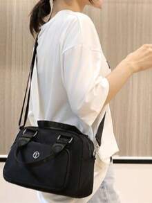 女士时尚牛津布手提包，大容量尼龙单肩包，斜挎包 - 黑色 - 查看 2