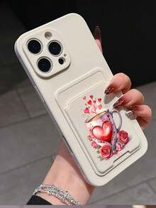 1个白色TPU纯色防震手机壳和1个白色粘性卡套（印有情人节咖啡杯爱心图案），二合一时尚多功能创意全包手机壳，适合作为生日/节日礼物送给女友/男友、闺蜜、配偶、伴侣、家人、同事、学生、老师。 - 彩色 - 查看 3