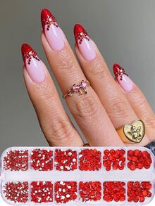 12 ô đính đá lấp lánh màu đỏ dùng trang trí móng tay, phụ kiện móng tay lấp lánh cho ngày Valentine, 6 kích cỡ, mặt phẳng màu đỏ, trang sức móng tay cho năm mới, ngày lễ, đá quý lấp lánh, đồ dùng làm móng tự chế, dụng cụ làm móng tại salon. - Đỏ - Xem 3