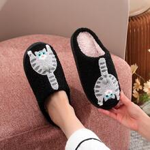 1双可爱动物宠物猫毛绒拖鞋，创意3D灰色猫咪图案刺绣保暖舒适加厚针织家居拖鞋，男女皆宜，宠物主人最佳礼物，鞋子，春夏精选，伴娘礼物，房间，卧室装饰，海滩，旅行，男士，女士，度假，妇女节，旅行必备，婚礼回礼，Y2K，卧室，汽车配件，厨房装饰，可爱小物，母亲节礼物，卧室装饰，花园，厨房装饰，夏季，海滩，旅行必备，房间装饰，软萌，毕业季 - 黑色 - 查看 9