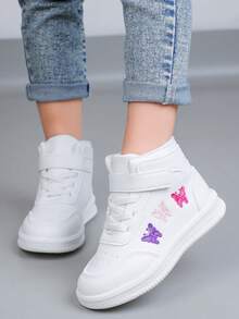 1 Pair Girls High-Top Sports Shoes, Fashion Butterfly Embroidery Casual Sneakers Suitable For School, Daily Sports, Running, Leisure - White - View 4