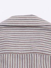 条纹印花系带休闲长袖衬衫，适合春秋季穿着 - 彩色 - 查看 7