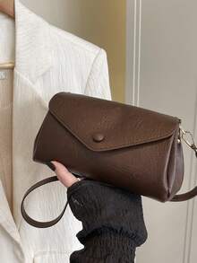 1pc Women's Fashionable Commuter Solid Color Shoulder Bag, Portable Versatile Flap Vintage Crossbody Bag, Suitable For Dates, Shopping, Gifts, Work - Coffee - View 11