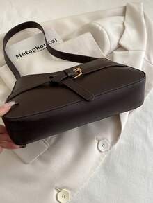 Elegant Strap Design Women's Shoulder Bag, Zipper Closure Minimalist Coffee Crescent Underarm Bag, Suitable For Women On Dates - Coffee - View 8